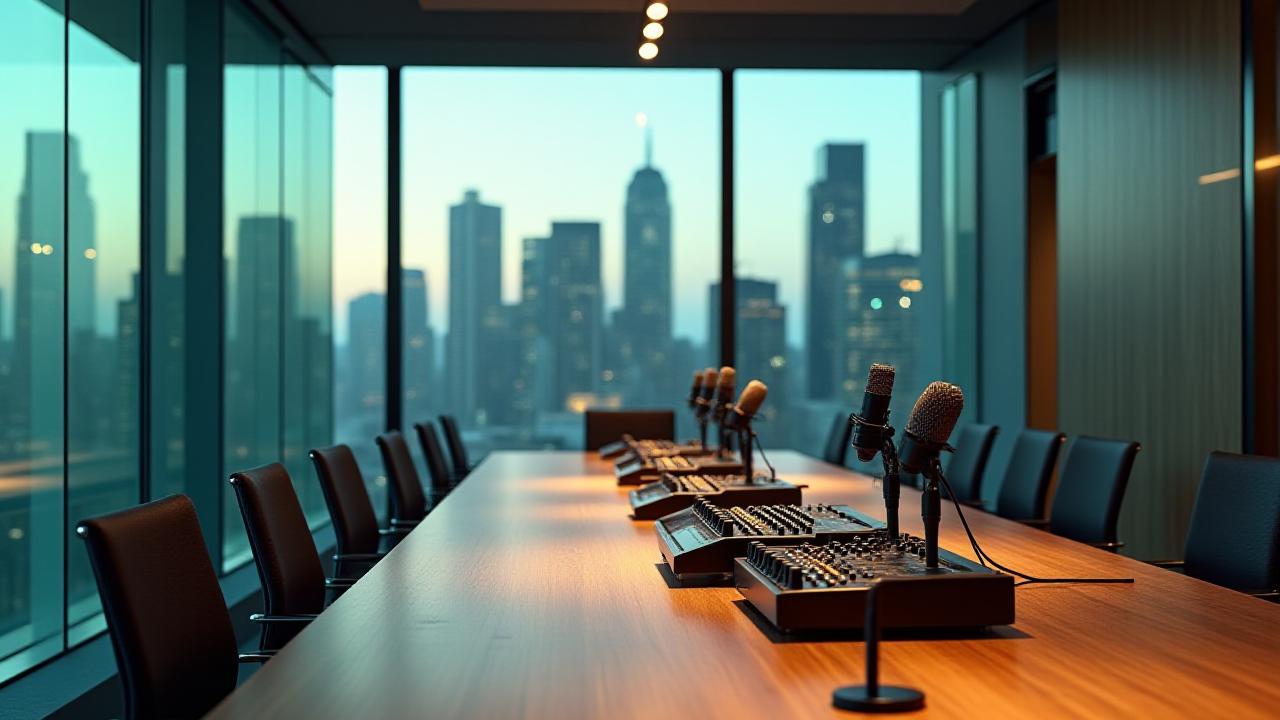 Modern Melbourne corporate board room with professional recording equipment